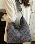 ERONAA Artisan Woven Shoulder Bag for Women | Geometric Fabric Tote with Adjustable Strap & Mini Pouch