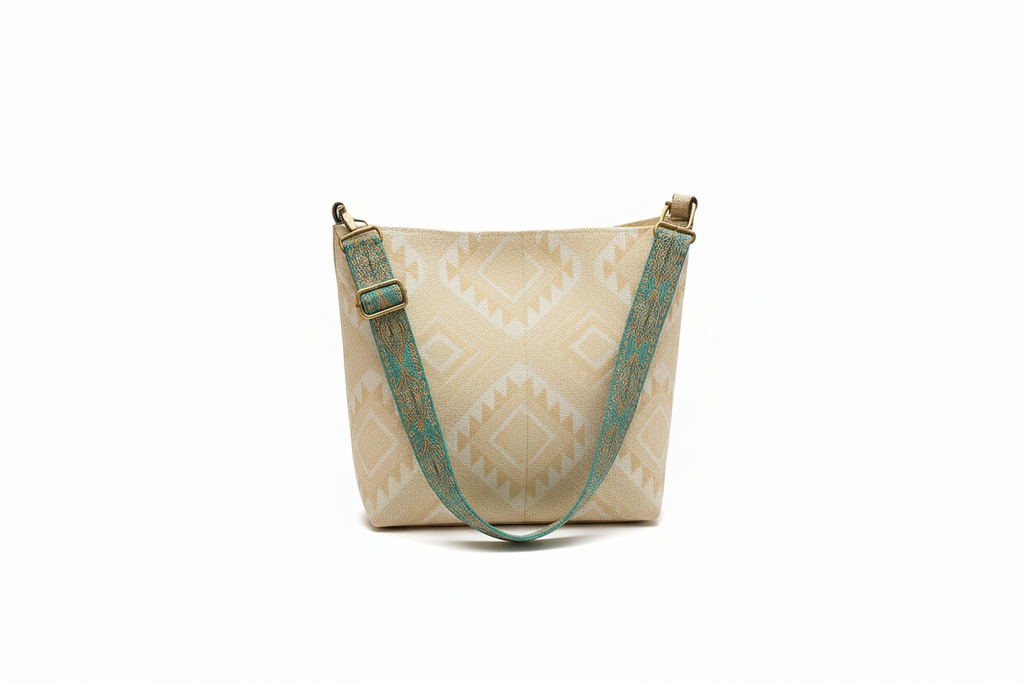 ERONAA Artisan Woven Shoulder Bag for Women | Geometric Fabric Tote with Adjustable Strap & Mini Pouch