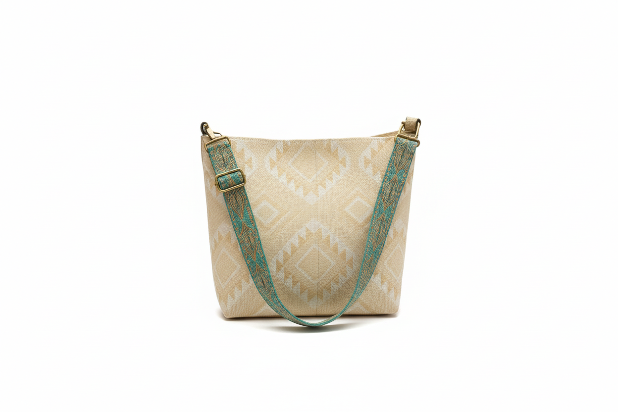 ERONAA Artisan Woven Shoulder Bag for Women | Geometric Fabric Tote with Adjustable Strap & Mini Pouch